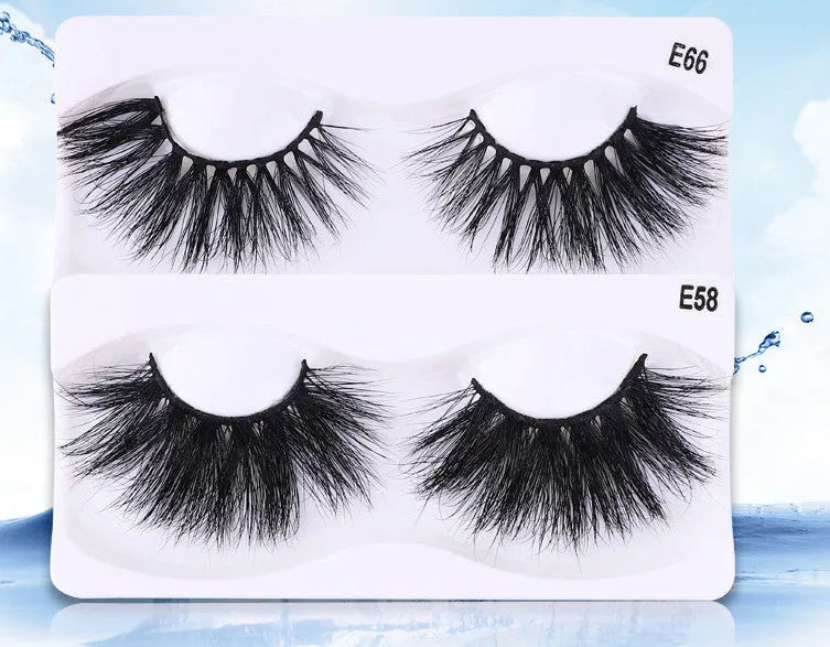 Handmade black mink hair eyelashes 25mm length on white background