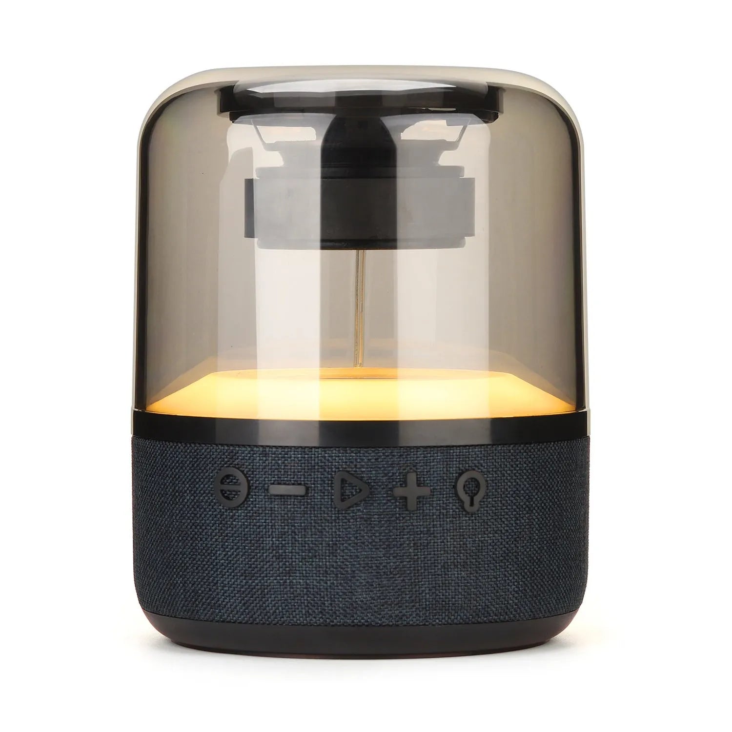 Four-colour light touch wireless Bluetooth speaker with control buttons and USB charging port.