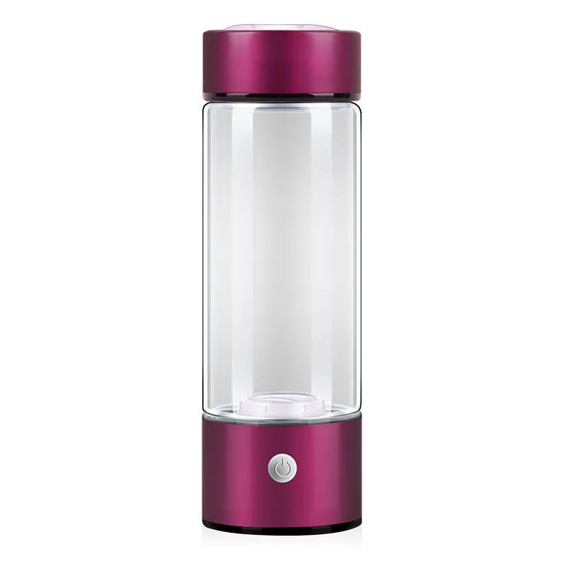 Silver electric hydrogen water bottle generator with borosilicate glass and rechargeable base