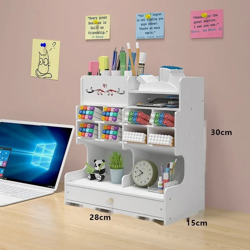Plastic square pen holder storage box with multiple grid compartments for stationery organisation