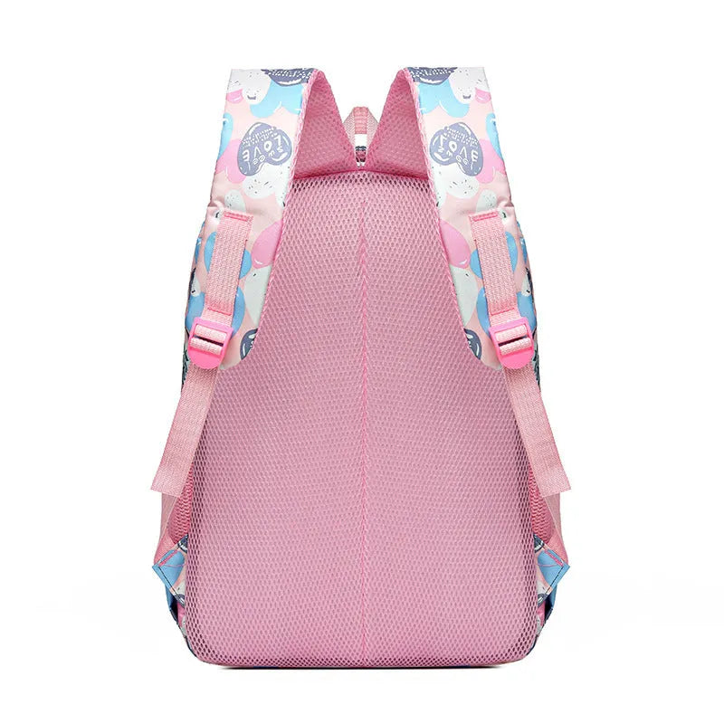 Blue student schoolbag with air pillow belt system for back burden alleviation