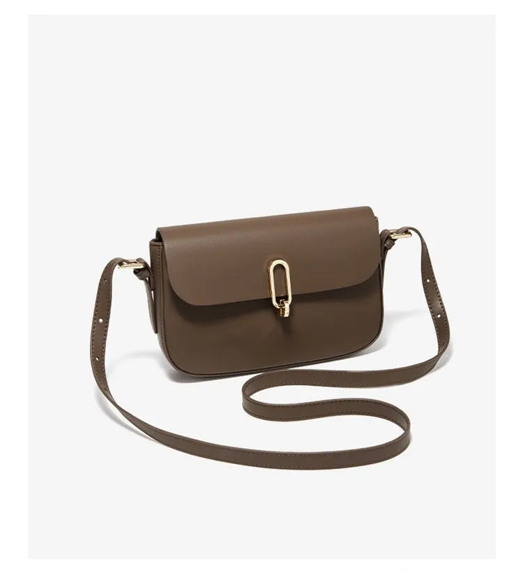 Black or brown genuine cowhide leather square shoulder messenger bag with a lock.
