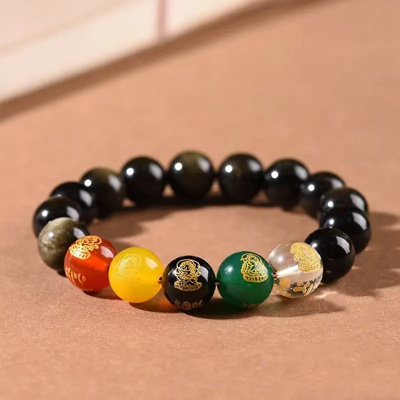 Men's rainbow eye obsidian bracelet with gold obsidian beads in new Chinese style