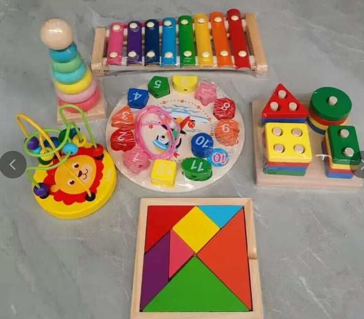 Wooden Orff children's eight-tone piano early education toy set with wooden toys in a Kraft box