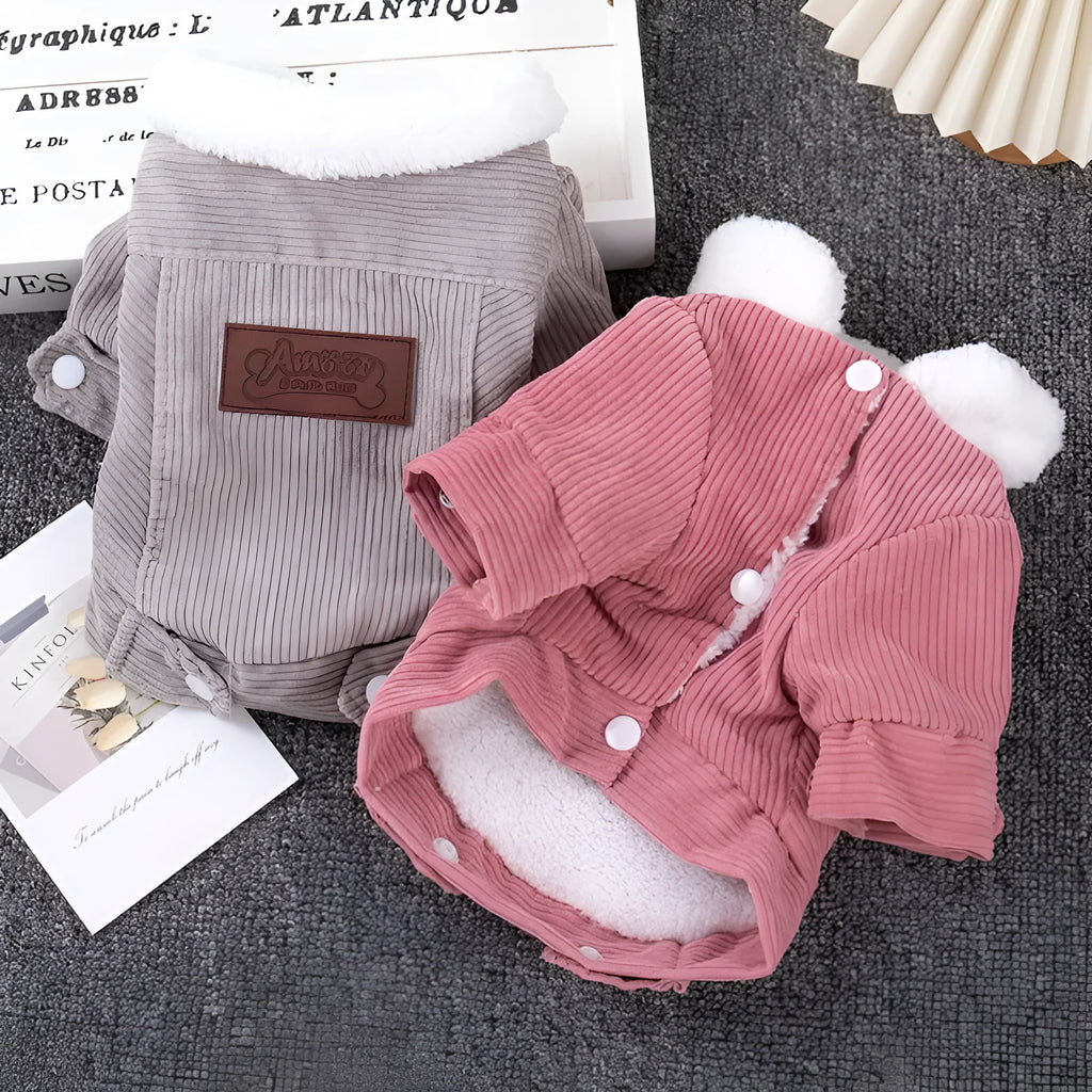 Lambswool dog vest with fleece lining in grey or pink colour, sizes XS to XXL