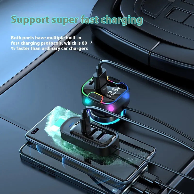 YQ8 Black five-port 120W car PD fast charger for front or rear vehicle installation