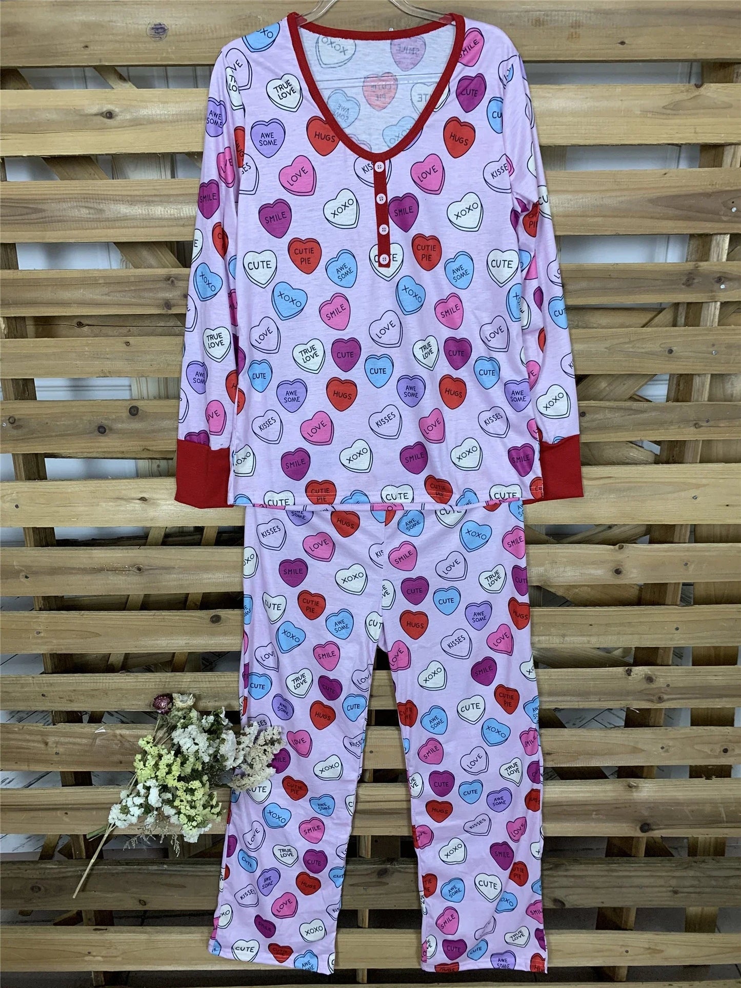 Valentine's Day family matching cotton pajamas with heart print design