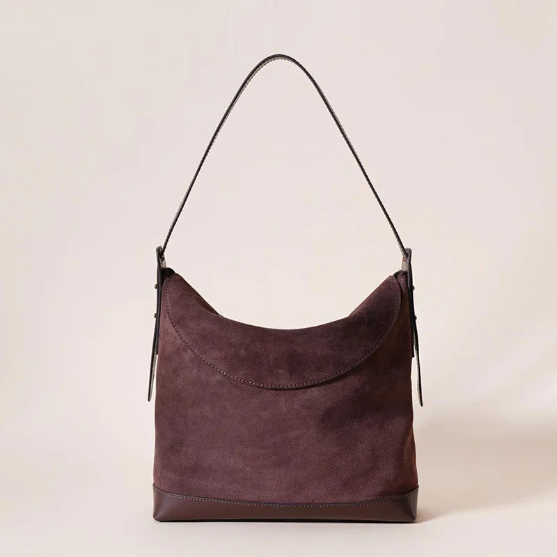 Women's genuine leather shoulder underarm bag with retro styling and clamshell design in brown