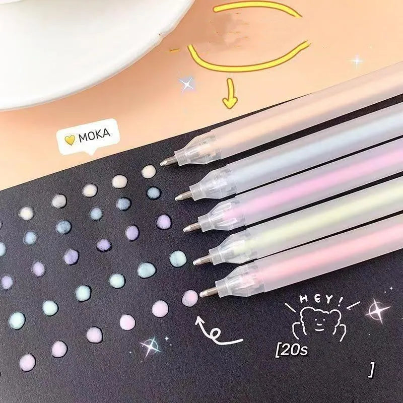 Macaroon-shaped plastic dispensing pen in assorted colours with a cap-pulling design.