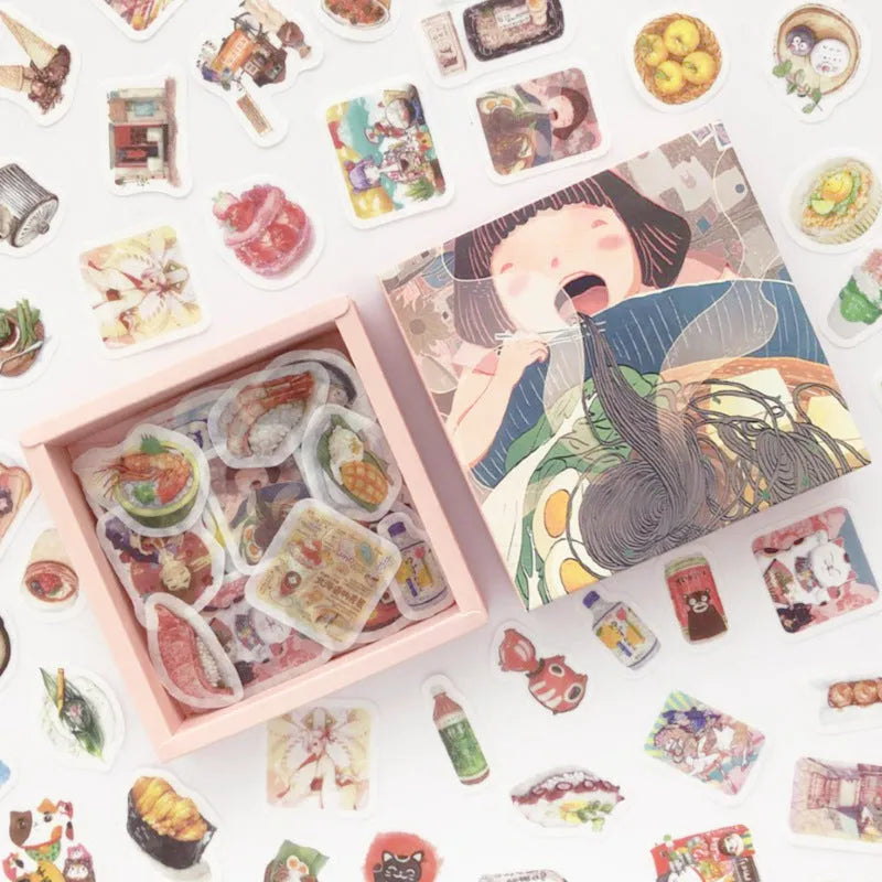 Box containing 200 washi paper stickers for diary decoration, with Japanese paper material.