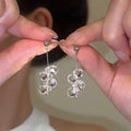 Silver needle crystal tassel earrings with geometric round shape and silver needle-silver colour for women