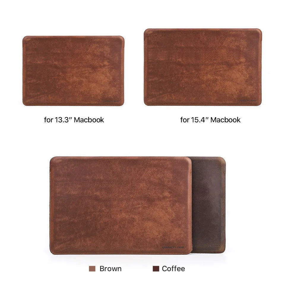 Brown crazy horse leather laptop bag for 13.3-inch MacBook Pro and MacBook Air, horizontal or vertical style