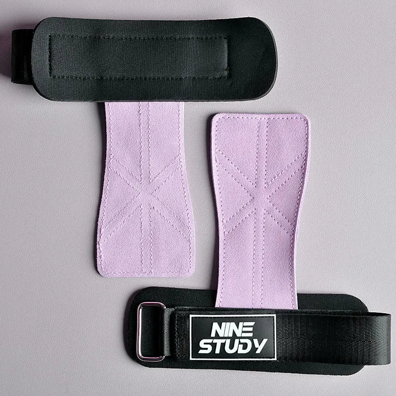 Women's pull-up wrist guard with cowhide palm protector in light purple close-up view