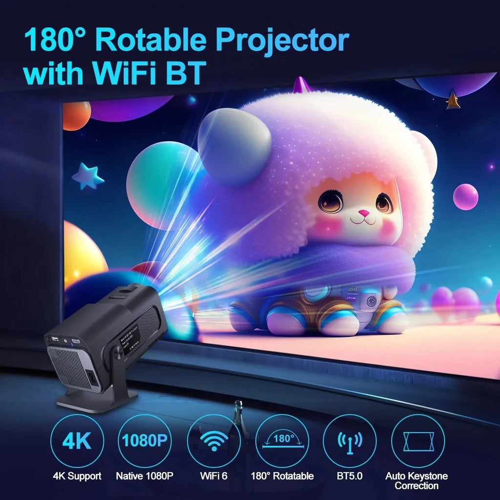Small white 1080p Android projector with WiFi and 5G, 390 ANSI lumens