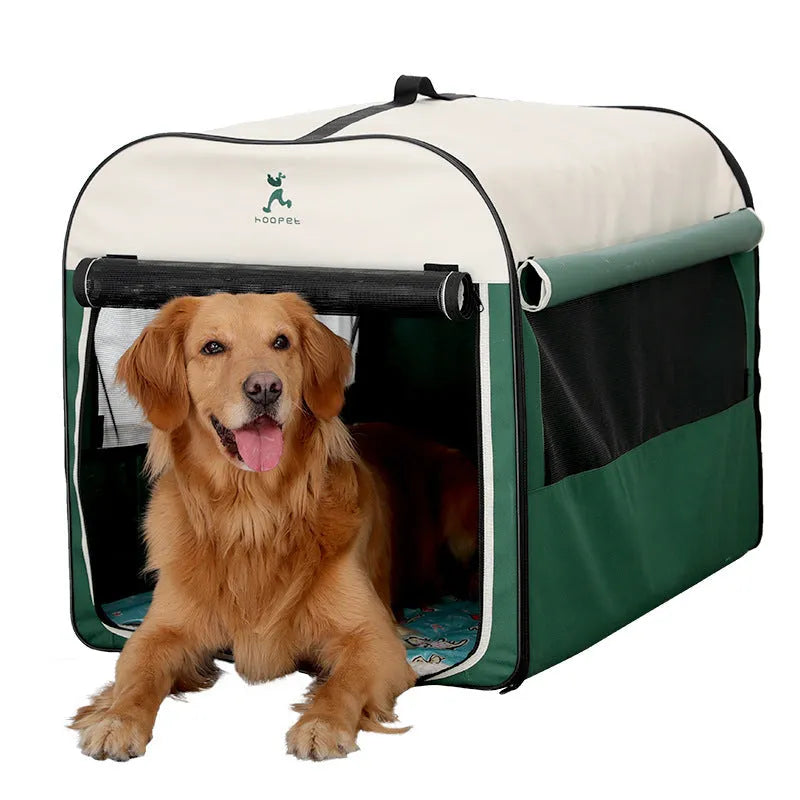 Green dog kennel tent with lamb cashmere lining, suitable for indoor and outdoor winter use