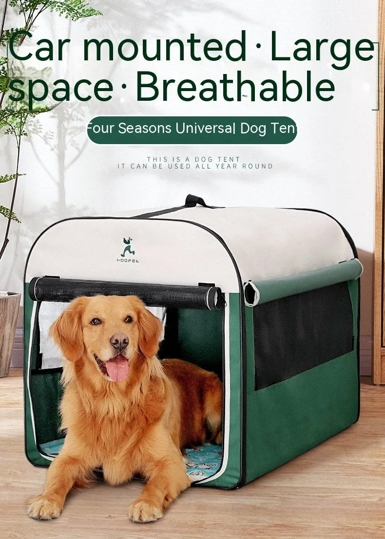 Green dog kennel tent with lamb cashmere lining, suitable for indoor and outdoor winter use