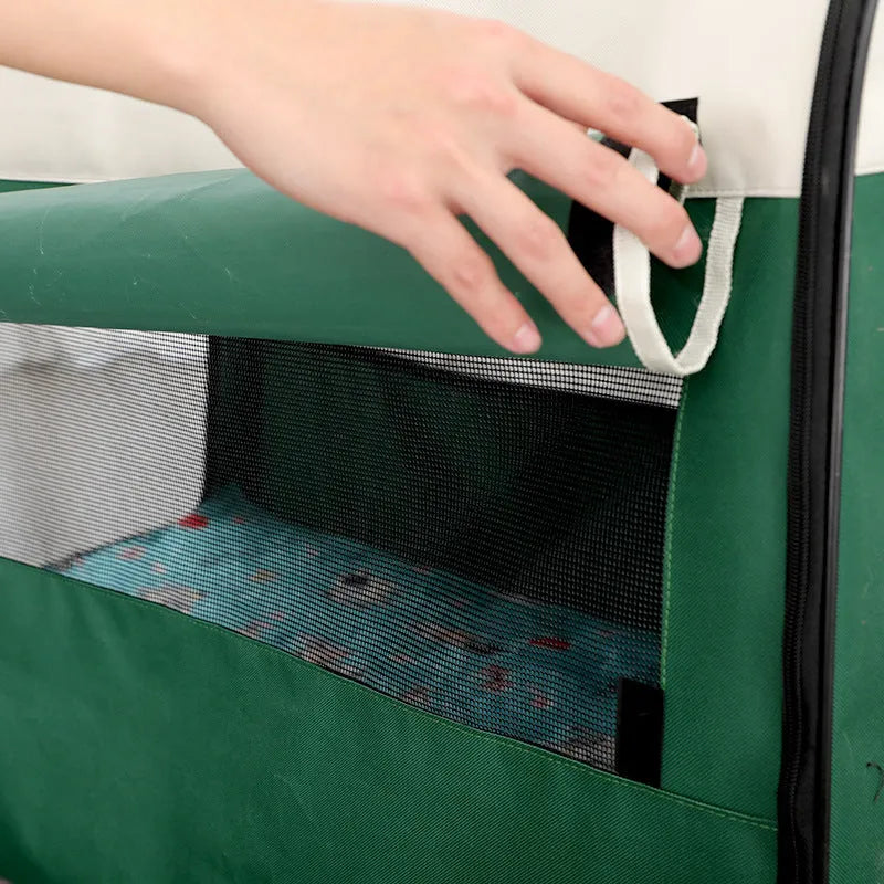 Green dog kennel tent with lamb cashmere lining, suitable for indoor and outdoor winter use