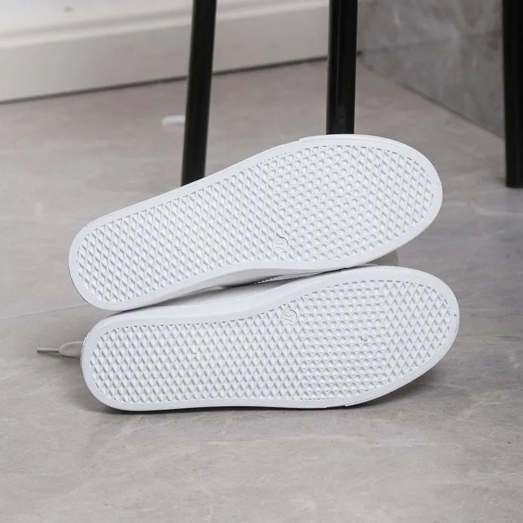 Round toe white lace up casual platform shoes with artificial PU upper and rubber sole