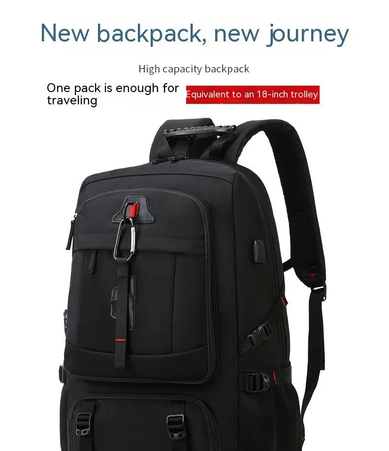 Large capacity business travel backpack for men with Oxford cloth, composite cowhide features and USB interface, 55cm x 20cm x 35cm