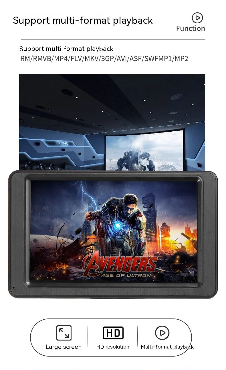 7-inch portable vehicle MP5 player with mounting bracket on black background