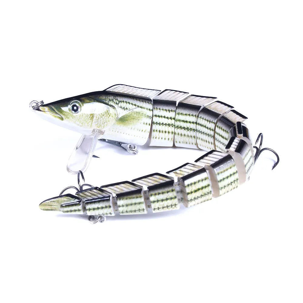 Multi-section simulated loach fishing lure measuring 23cm with #2 hook attached in various colour options