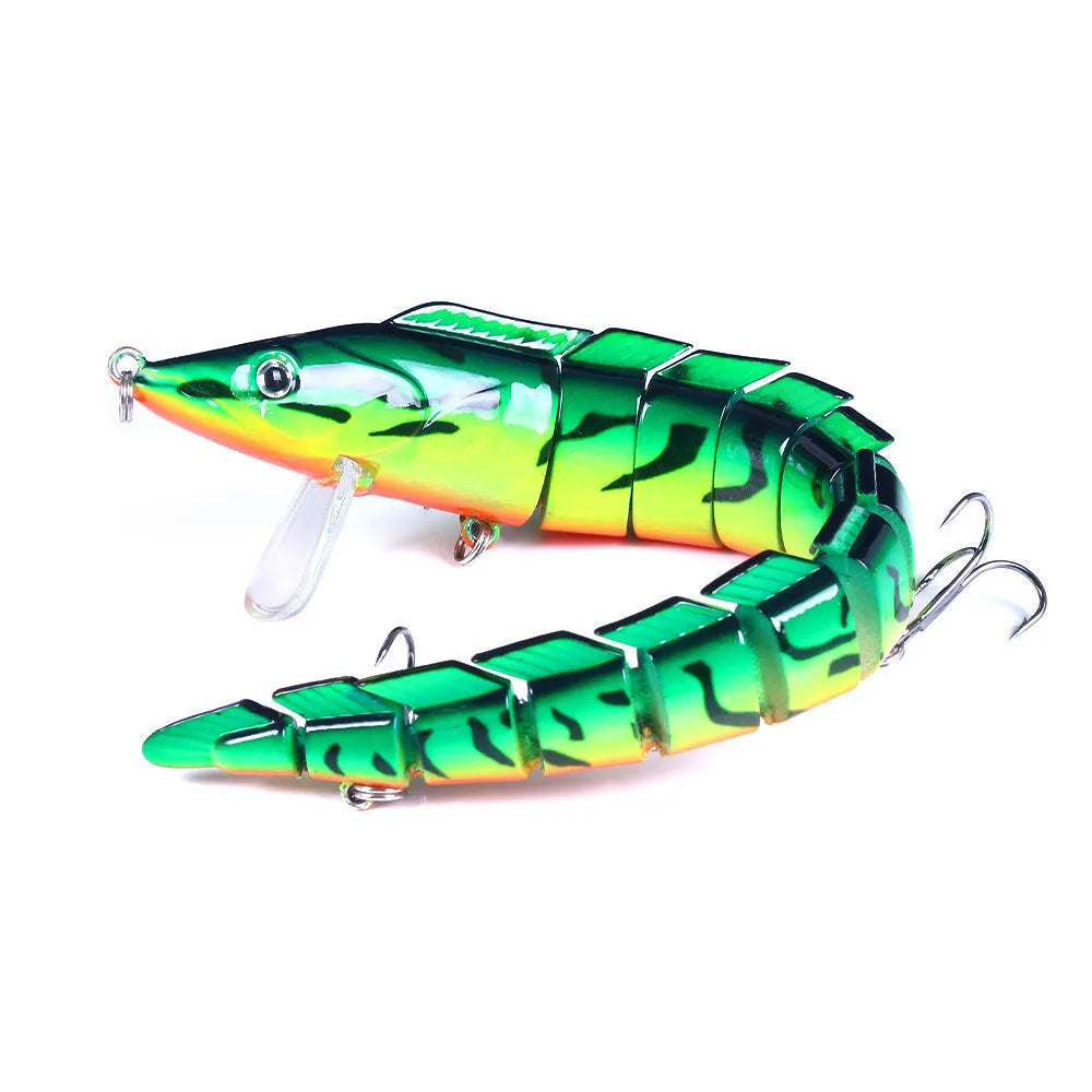 Multi-section simulated loach fishing lure measuring 23cm with #2 hook attached in various colour options