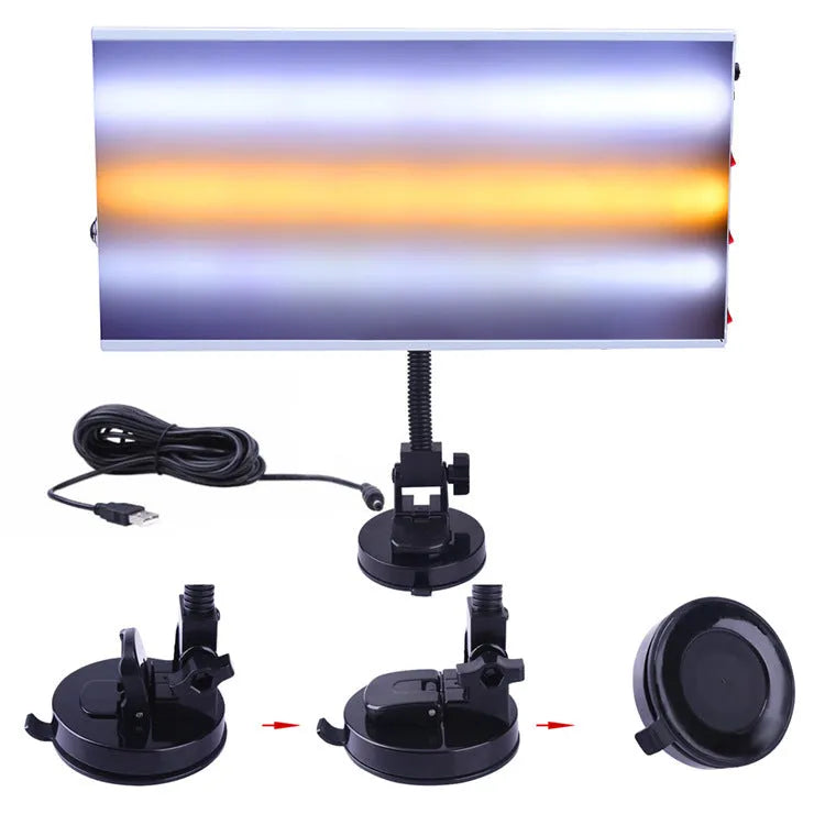White car depression repair detector kit with concave inspection light for vehicle body panel assessment