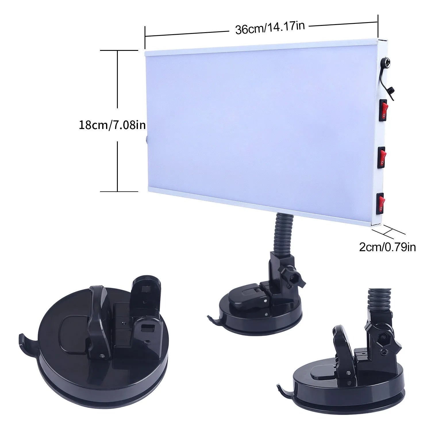 White car depression repair detector kit with concave inspection light for vehicle body panel assessment