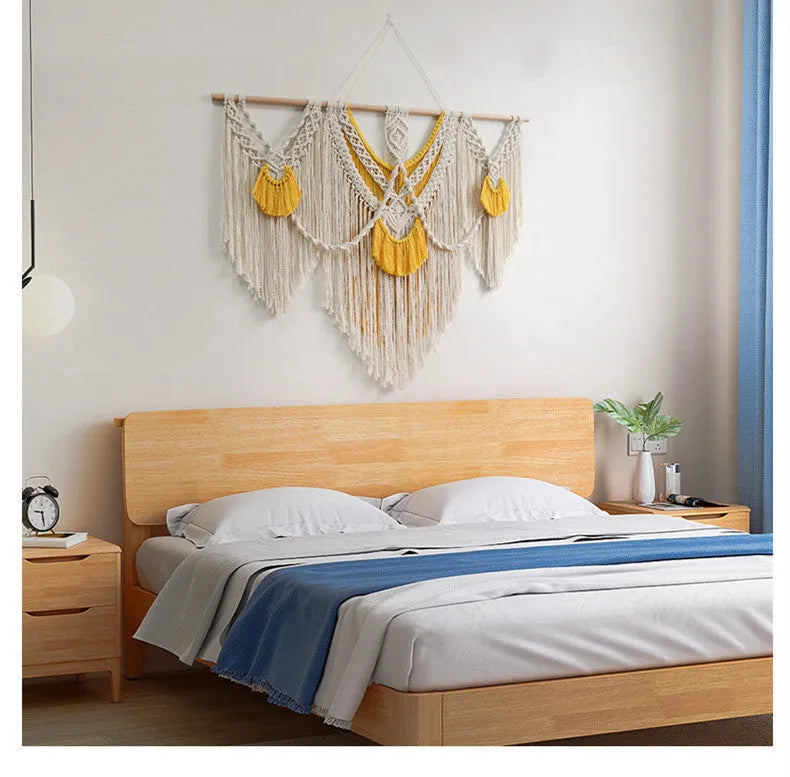 Nordic style creamy white cotton woven tapestry wall hanging 120x95cm rectangle