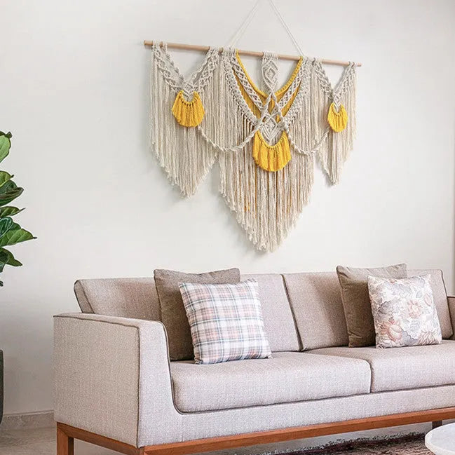Nordic style creamy white cotton woven tapestry wall hanging 120x95cm rectangle