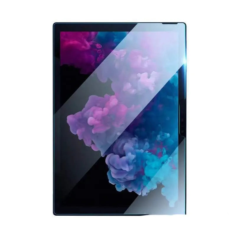 Tempered glass screen protector for Microsoft Surface tablet with straight edge.