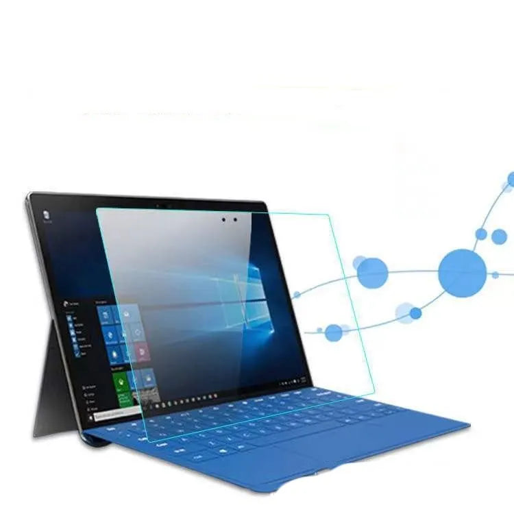 Tempered glass screen protector for Microsoft Surface tablet with straight edge.