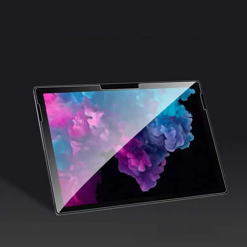 Tempered glass screen protector for Microsoft Surface tablet with straight edge.
