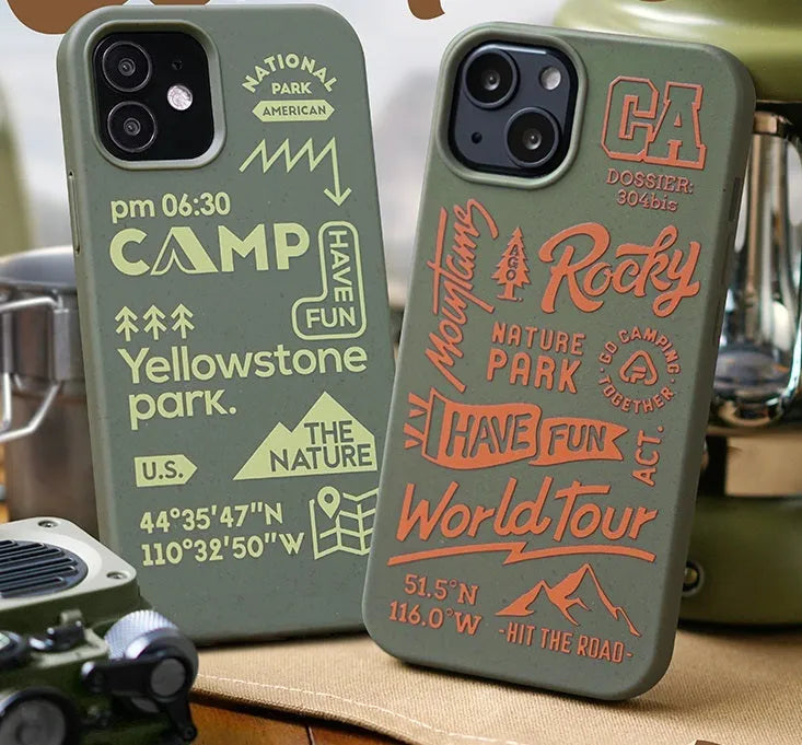 Green silicone degradable phone case for iPhone 15 Pro Max with simple Japanese style drop-resistant design