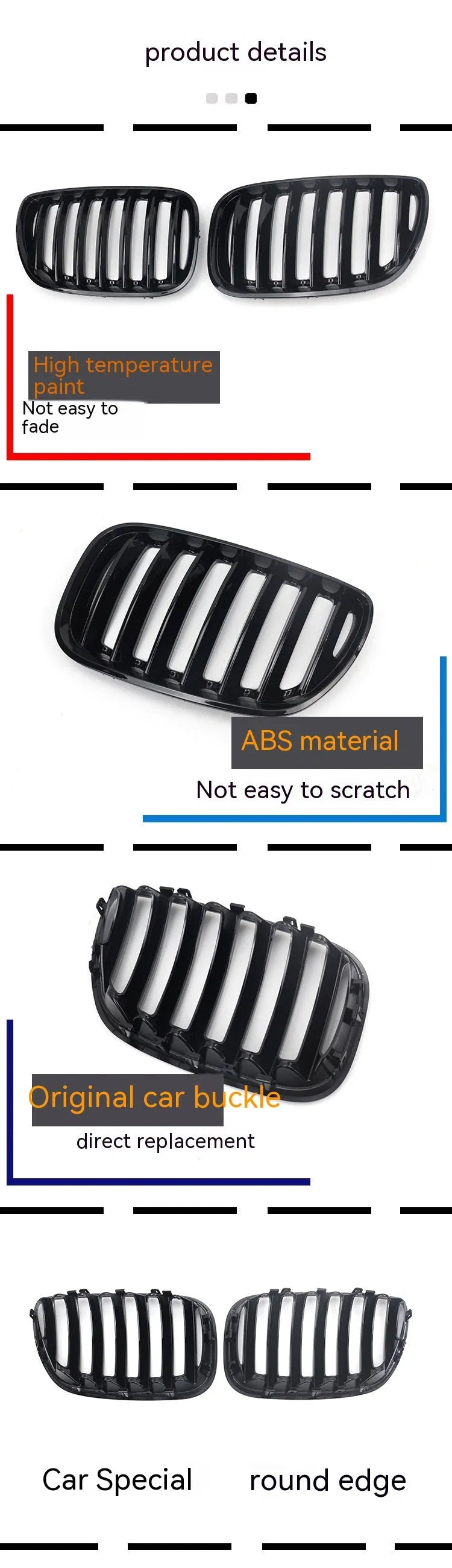 Bright black medium mesh grilles for BMW X5 E53 204 middle positions