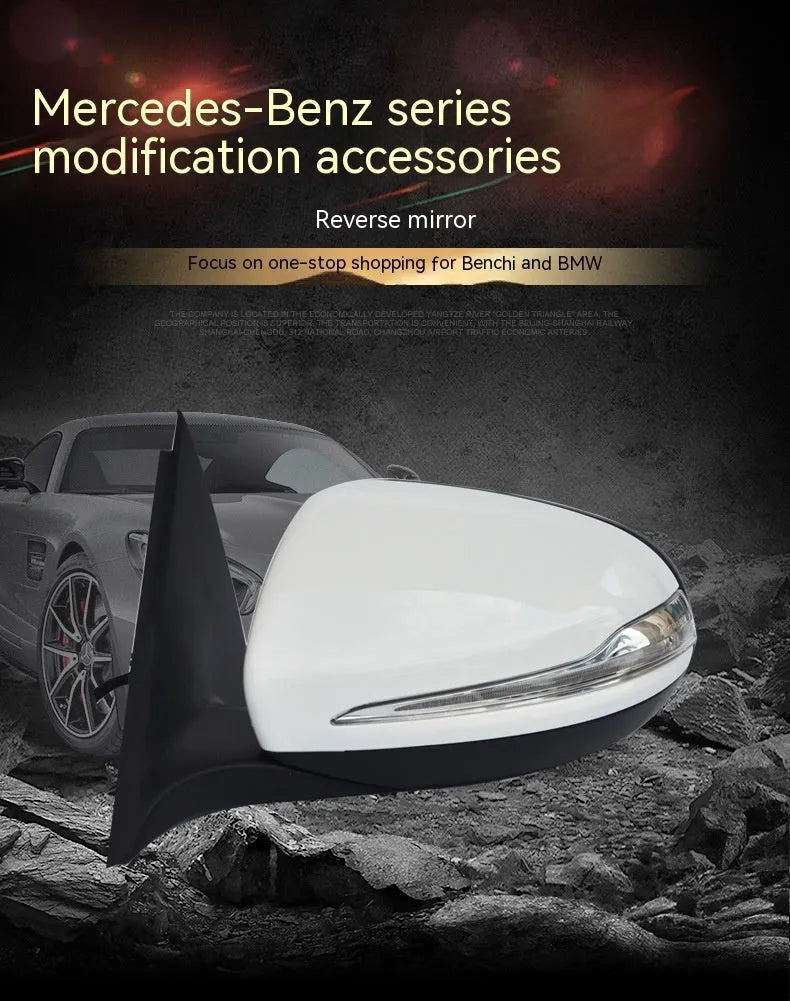 Mercedes-Benz W205 C-Class rearview mirror assembly replacement part in ABS plastic.