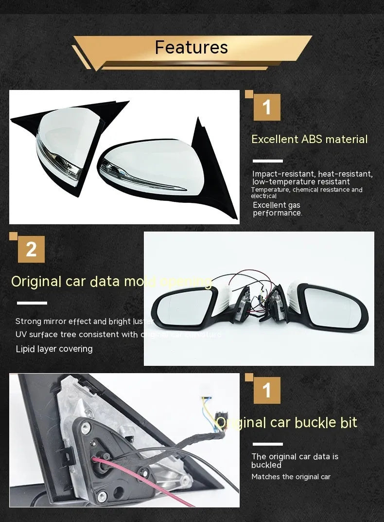 Mercedes-Benz W205 C-Class rearview mirror assembly replacement part in ABS plastic.