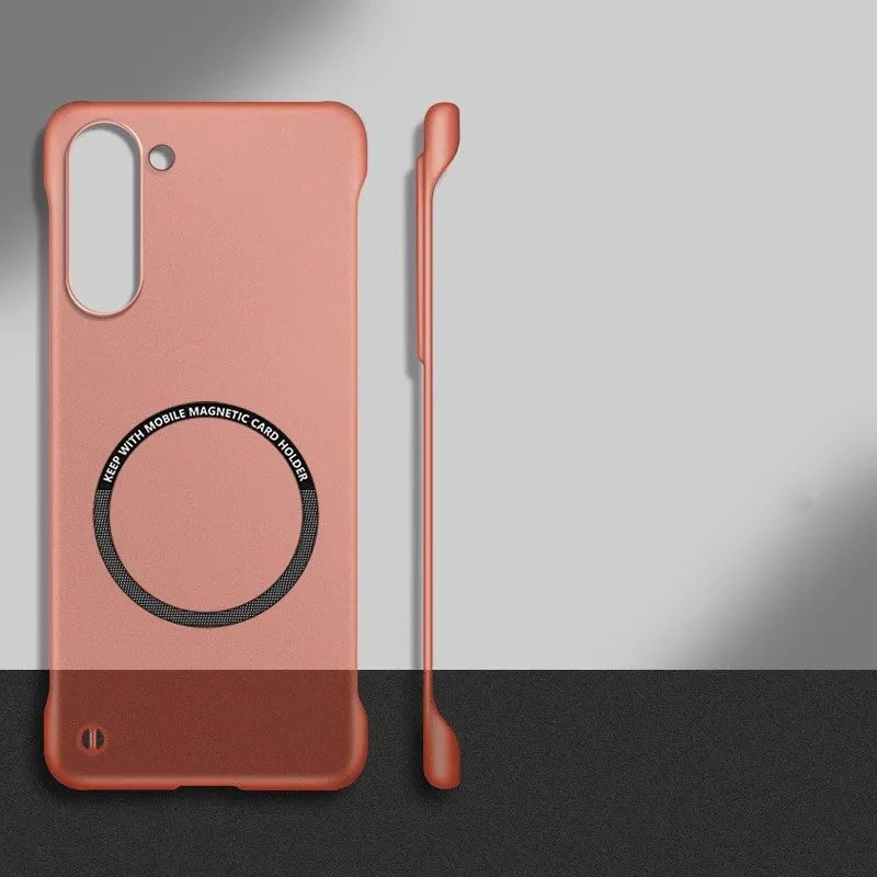 Translucent magnetic suction frameless phone case for Samsung Galaxy, acrylic back, anti-fall protection, black colour