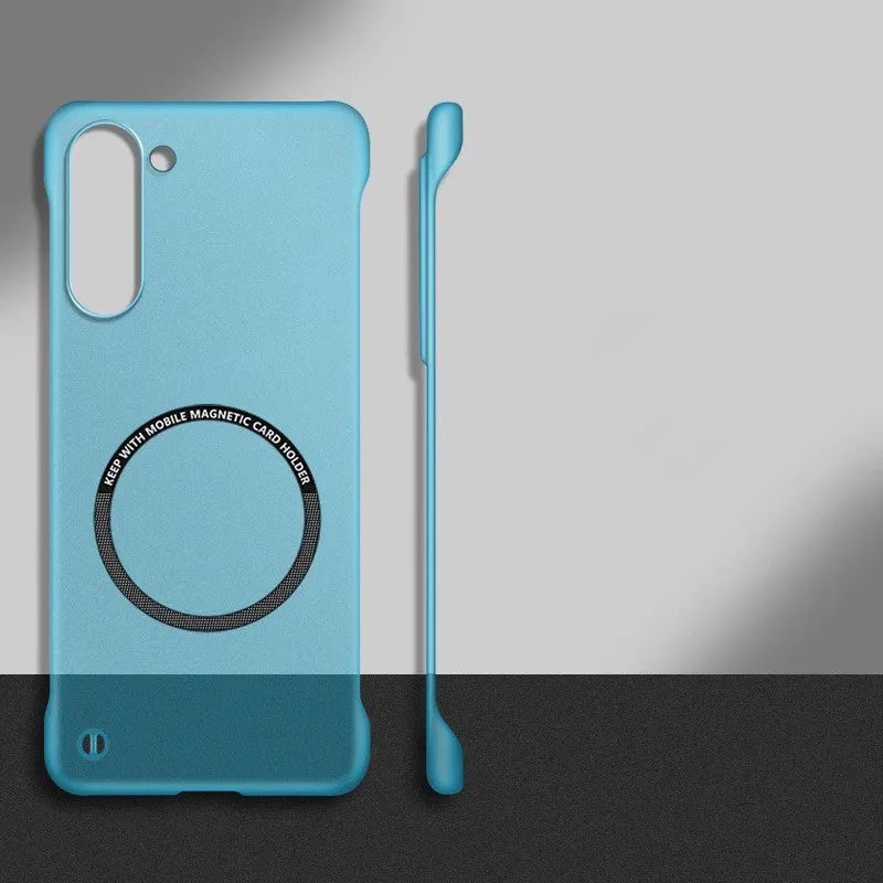 Translucent magnetic suction frameless phone case for Samsung Galaxy, acrylic back, anti-fall protection, black colour