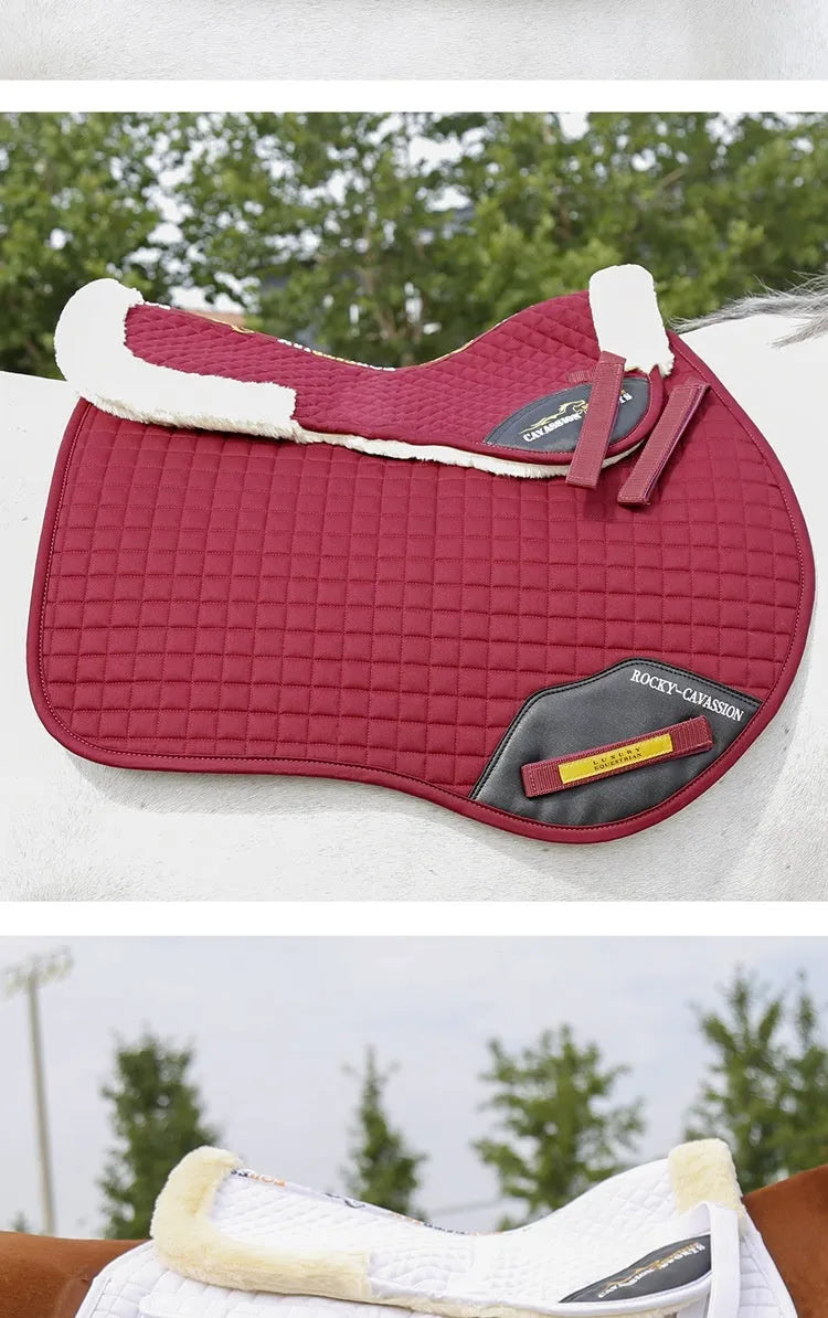 Equestrian wool saddle pad for shock absorption in black, navy blue, white or wine red