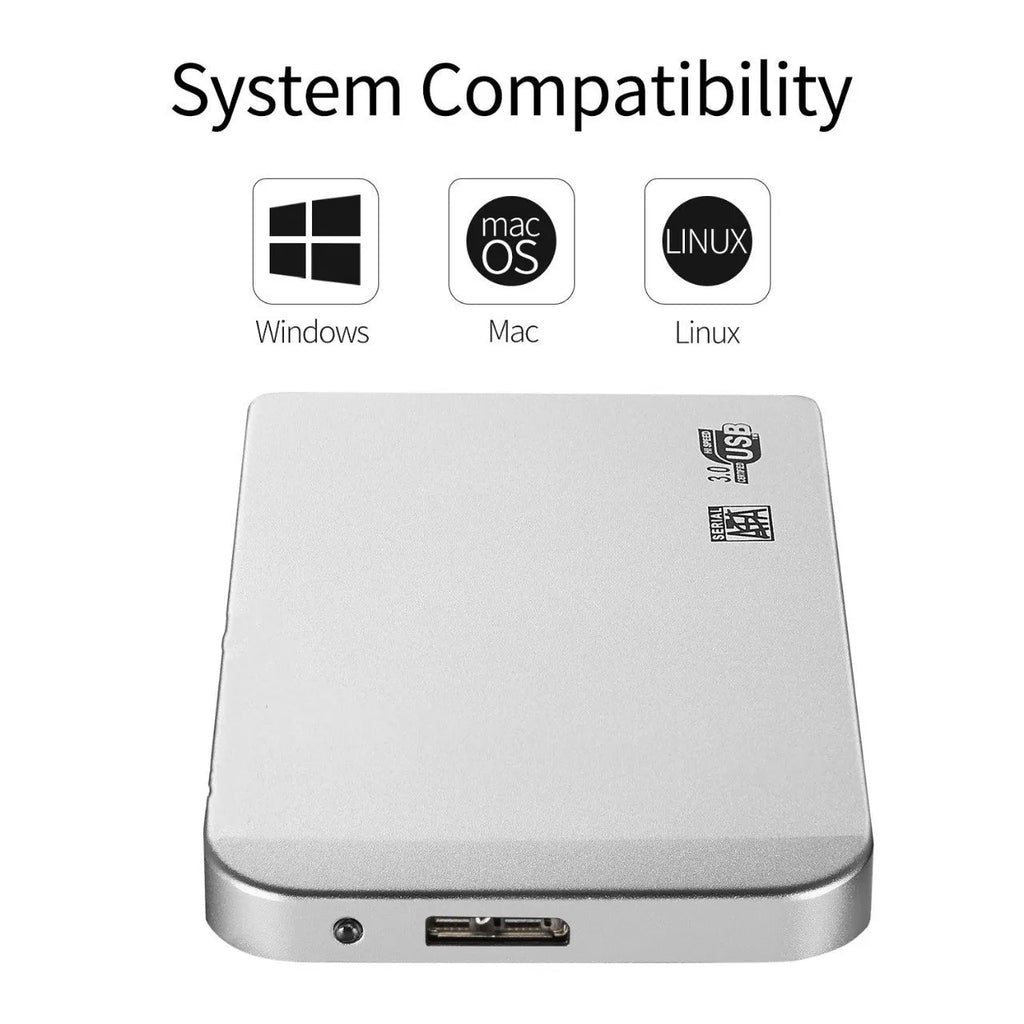 Metal external portable hard drive, 120mm x 80mm x 15mm, with data cable and packing box