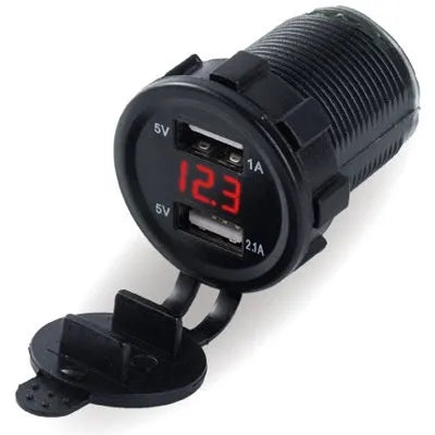 Waterproof motorcycle USB car charger with cigarette lighter socket and LED indicator options