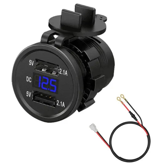 Waterproof motorcycle USB car charger with cigarette lighter socket and LED indicator options