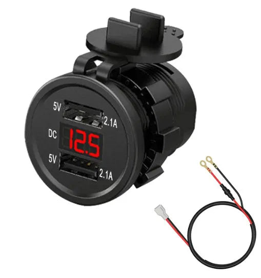 Waterproof motorcycle USB car charger with cigarette lighter socket and LED indicator options