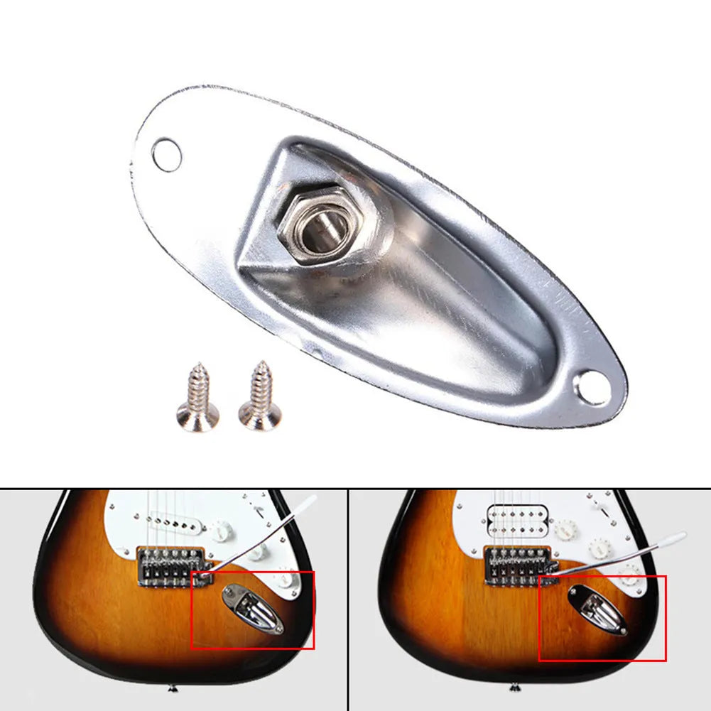 Black and silver alloy electric guitar output jack socket replacement part