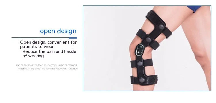 Black anterior ligament knee pad and supporter showing brushed cloth exterior with sponge cushioning
