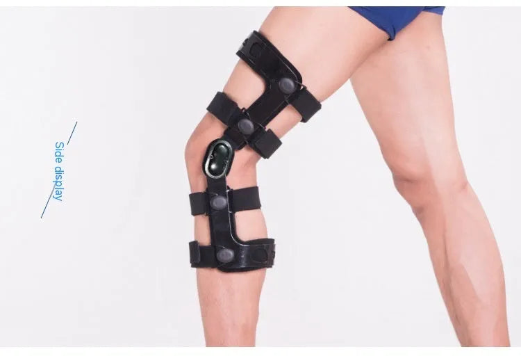 Black anterior ligament knee pad and supporter showing brushed cloth exterior with sponge cushioning