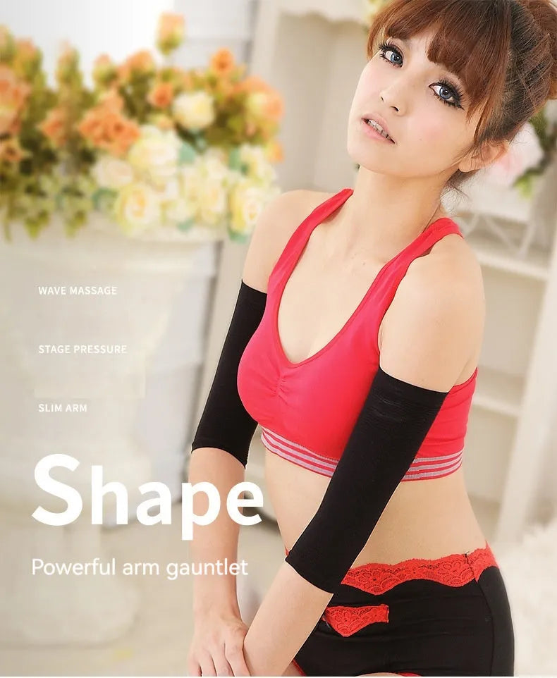 Women's shaping arm sleeves in black and skin colour options for year-round wear