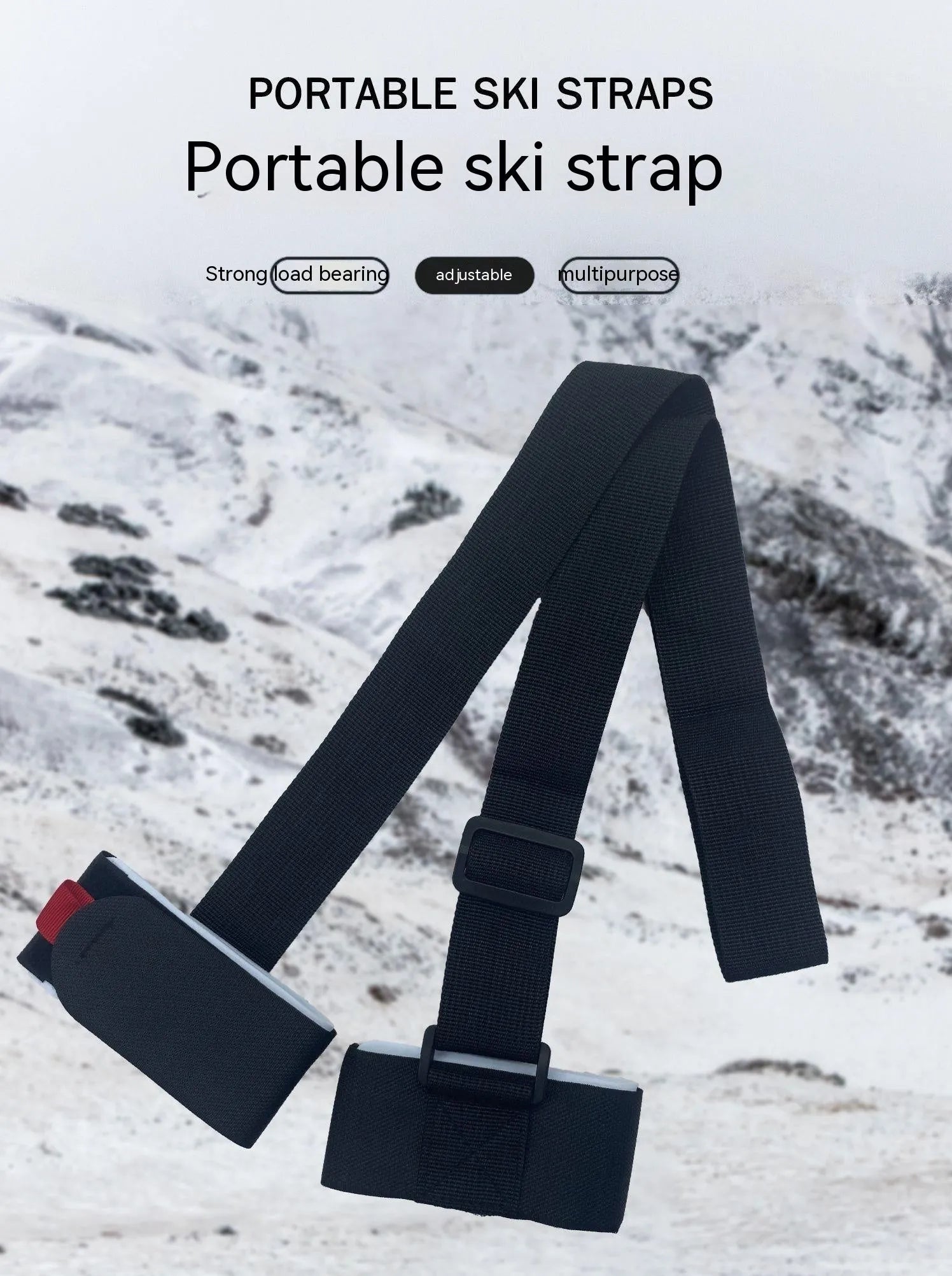 Adjustable shoulder strap for skiing bandage with hook and loop fastening in black, blue, pink or red