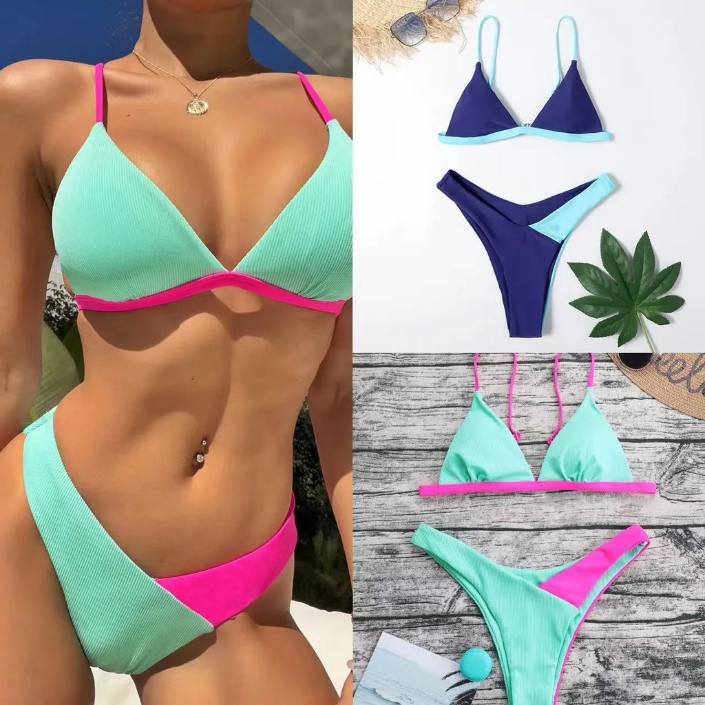 Women's nylon swimsuit briefs set with pattern design in European American sizing
